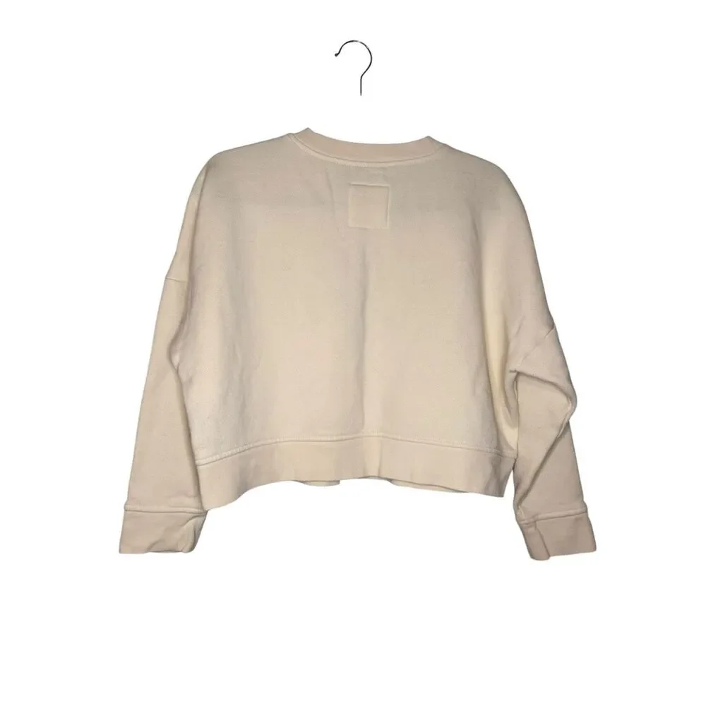 Madewell Betterterry‎ Embroidered Crop Sweatshirt in Antique Cream Size Medium